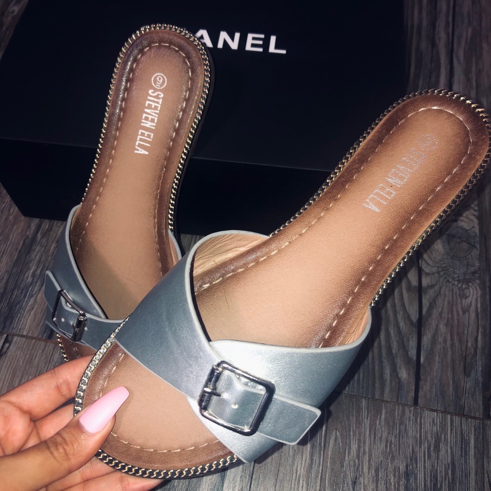 Silver buckled sandals